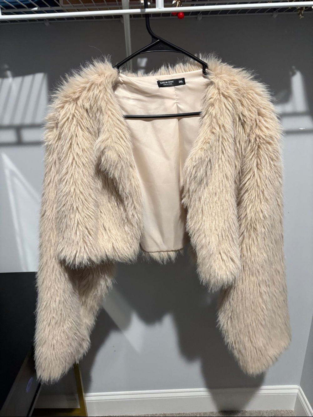 Faux Fur Cropped Jacket - Beige - Picture 1 of 1